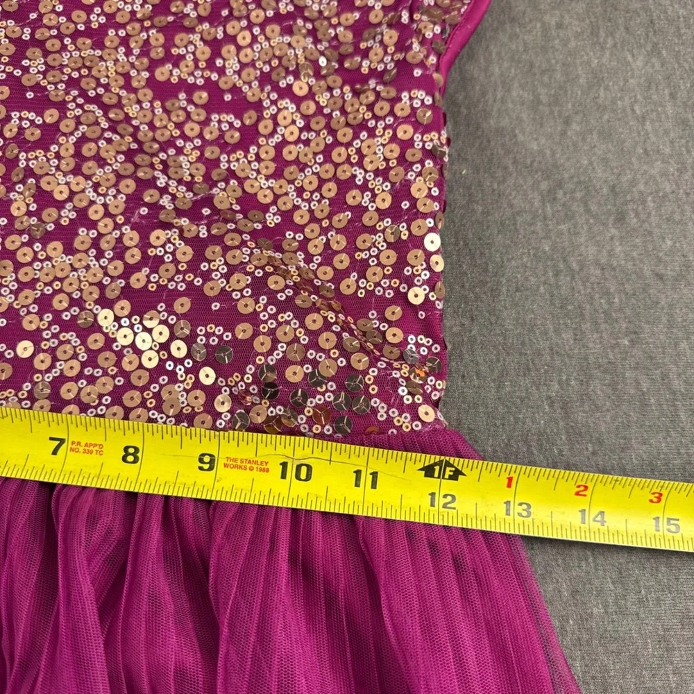George Girls Magenta Sequin High Low Pleated Tulle Party Dress Size L 10-12